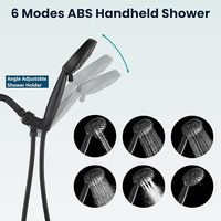 Mitigeur de douche mural moderne à poignée unique avec cartouche céramique, douchette à 6 modes, construction en ABS poli