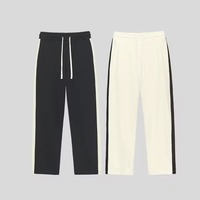 Pantalon de survêtement mi-hauteur pour homme, noir, 100 % coton, poids moyen, avec bande latérale blanche, taille élastique, style japonais, imperméable