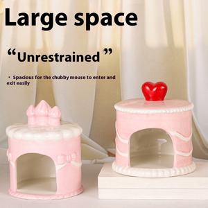 Boîte cadeau carrée à pois rouges, nid en céramique pour <span class=keywords><strong>hamster</strong></span>, nid en céramique rafraîchissant pour l'été - Product Image 3