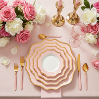 Assiettes à dîner en porcelaine festonnées avec bord doré, motif floral, service de vaisselle en céramique de style européen pour mariage, fête, restaurant, hôtel