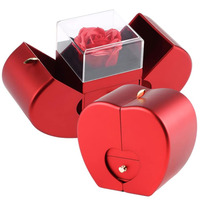 Boîte cadeau double porte pour bijoux et ornements, Saint-Valentin, Anniversaire, style pomme, fleur de savon rose, emballage pour bague et collier