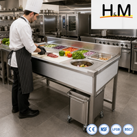 Table de préparation professionnelle en acier inoxydable 304 avec bacs GN, gouttière de récupération des déchets, planche à découper de 20 mm, poste de travail de 55 pouces