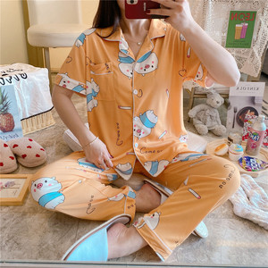 Nouvelle Collection 2025 – <span class=keywords><strong>Pyjama</strong></span> <span class=keywords><strong>Femme</strong></span> en Soie de Lait Tricotée Respirante à Manches Courtes – Ensemble Décontracté pour l'Été, l'Automne et le Printemps – Prix Abordable - Product Image 6