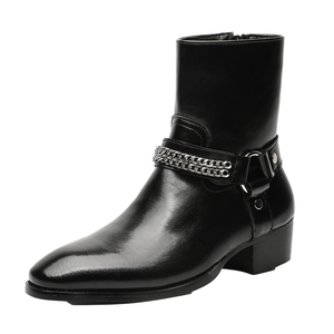 Chaussures Chelsea rétro en cuir véritable de haute qualité pour hommes, noires, à bout pointu, avec fermeture éclair, style classique de luxe, antidérapantes, OEM - Product Image 1