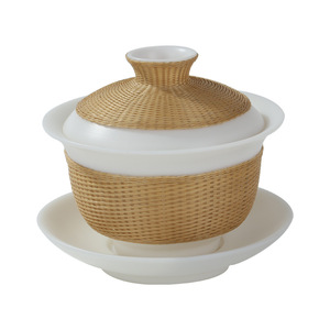 Handmade Bamboo Woven Porcelain Tea Set With Lid Home Office Use Master Cup Dehua County Origin - Product Image 5