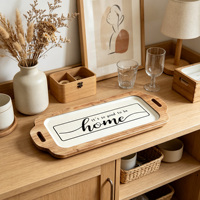 Plateau de service en bois style ferme avec poignées découpées, plateau décoratif pour table, cadeau de pendaison de crémaillère