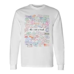 Todo lo que necesito son los sellos de pasaporte de viaje, camiseta de manga larga con diseño temático de viaje - Product Image 1