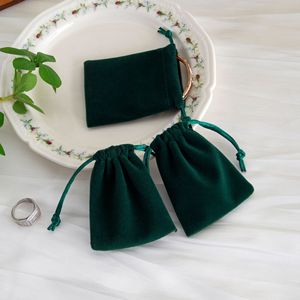 Dark Green Velvet <b>Drawstring</b> <b>Pouches</b> 8x10cm 5x7cm 10x15cm 13x18cm 9x12cm 7x9cm For Jewelry Earring Packaging Storage Bags - Product Image 2