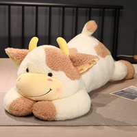 Coussin en peluche vache couchée, doux et moelleux, avec visage timide, style Kawaii, jouet décoratif pour la maison et cadeau pour enfants
