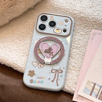 Coque pour iPhone 17 Pro Max, motif mignon cheval et ours en bois, coque iPhone 16 pailletée, coque iPhone 15 avec support magnétique, coque iPhone 13
