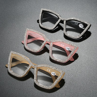 A10052 Nouvelles lunettes œil-de-chat entièrement montées, ornées de diamants, avec verres AC transparents HD légers, style européen-américain pour femme