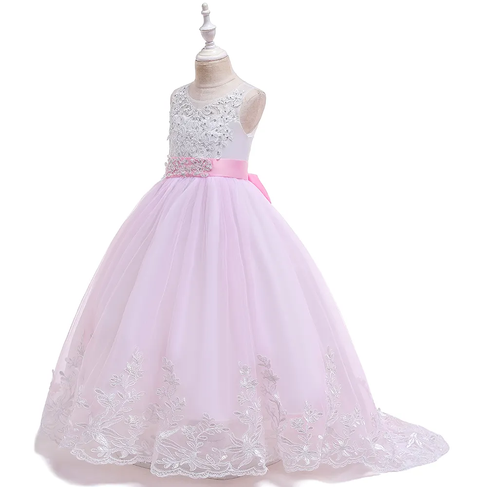 Latest Frock Design For Girls Pageant Fancy Kids Pink Long Ball Gown Trailing Dress LP-231