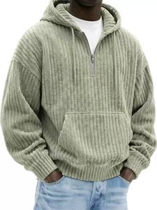 Oversized Ribbed Corduroy Pullover for Men Trendy Half <b>Zip</b> <b>Hooded</b> Sweatshirt Winter Loungewear Tops - Product Image 4