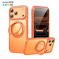 Coque de téléphone magnétique transparente en TPU+PC électroplaqué avec support rotatif à 360° et protection d'appareil photo pour bouton de caméra 16/17 Pro Max