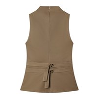 Zevity – Blouse sans manches vintage pour femme, col montant, double boutonnage, style streetwear, fermeture éclair au dos, coupe ajustée, chic