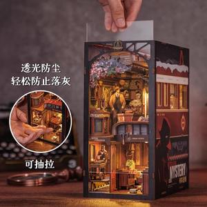 Serre-livres en bois fait main, modèle de maison miniature DIY, scène de chalet, blocs de construction à assembler soi-même, petit cadeau pour garçons et filles - Product Image 5