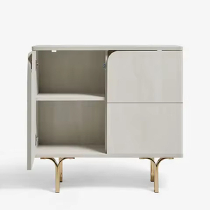 Hiện Đại Sồi Trắng Cong Cạnh Thiết Kế Nhỏ Bằng Gỗ Tủ 2 Ngăn Kéo Lưu Trữ Kim Loại & Gỗ Tủ Cho Đồ Nội Thất Nhà - Product Image 5