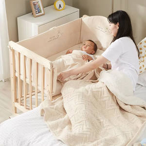 Lit bébé en bois massif réglable à double étage pour nouveau-né, convertible, blanc, moderne, écologique, chambre à coucher, salon - Product Image 2