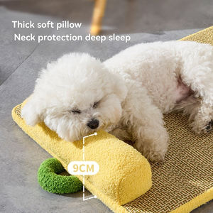 Cama de ratán transpirable para perros con alfombrilla y almohadilla de hielo Almohada de cuello gruesa antiarañazos y resistente al desgaste para protección del cuello - Product Image 5