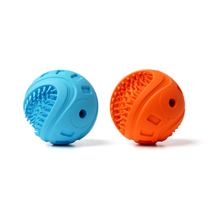 Juguete para perros con forma de pelota para limpiar los dientes, juguete interactivo de goma duradera para mascotas, color naranja y azul - Product Image 1
