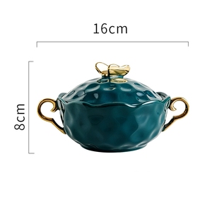 Lot de 3 Nouveaux Bols en Céramique Dorée Style Nordique avec Couvercle – Écologiques et Personnalisables – Vaisselle de Table, Plateau à Dessert et Cuillère - Product Image 5