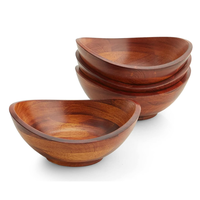 Ensemble de bols en bois, 4 pièces, forme organique, bord ondulé, bois naturel, pour salade, fruits, collations, maison, cuisine, table