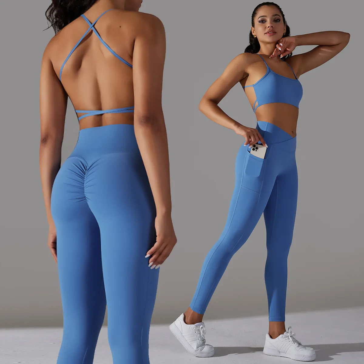 Özel Logo spor sutyen Legging takım naylon sıkı Fit egzersiz kıyafeti kadınlar için spor Yoga seti fabrika