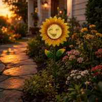 Lampes solaires décoratives LED en forme de tournesol avec visage souriant, étanches IP65, à intensité variable, pour allées de jardin, cour et patio