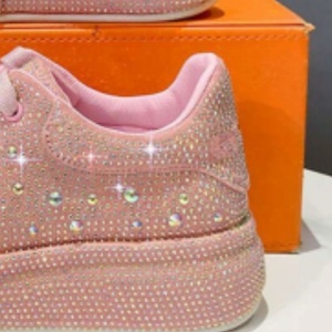 Pink Sequined Platform <b>Sneakers</b> Round Toe Lace-up Fashion Trend All Seasons Rubber Outsole EVA Midsole - Product Image 3