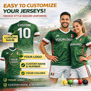 定制墨西哥风格短款足球球衣 100% 聚酯纤维 制造商 OEM ODM 工厂直供 低起订量 为球队俱乐部免费设计 - Product Image 4