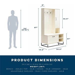 <span class=keywords><strong>Porte</strong></span>-<span class=keywords><strong>manteau</strong></span> en bois multifonctionnel Armoire à chaussures <span class=keywords><strong>avec</strong></span> banquette pratique 3 crochets 1 <span class=keywords><strong>porte</strong></span> pour le salon - Product Image 3