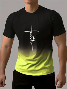 T-shirt décontracté pour homme en tissu éponge imprimé à col rond et manches courtes, style streetwear hip-hop, coupe régulière, 100 % polyester, séchage rapide - Product Image 2