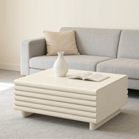 Table basse moderne en bois avec 4 tiroirs, forme ondulée, table basse carrée de salon avec rangement