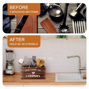 Коричневый деревенский кухонный подставка для посуды, резной деревянный держатель посуды с 3 отделениями для фермерского дома и счетчика - Product Image 4