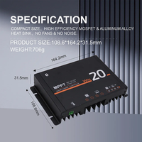 Contrôleur de charge 12V 24V MPPT 20A IP54 Capteur de température Bluetooth