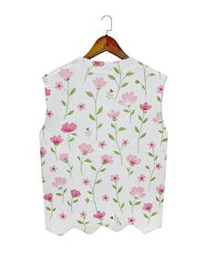 <span class=keywords><strong>Gilet</strong></span> in Maglia Senza Maniche da <span class=keywords><strong>Donna</strong></span> con Collo Rotondo, Stampa Integrale a Trasferimento Termico di Fiori Rosa e Foglie Verdi, <span class=keywords><strong>Gilet</strong></span> Casual Quotidiano - Product Image 4
