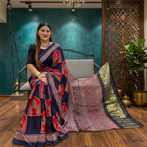 Sari en Soie Modale Pure avec Imprimé Ajrakh Dessiné à la Main, Séchage Rapide, Coupe Classique, Vêtement Ethnique Indien Traditionnel pour la Vente en Gros - Product Image 2