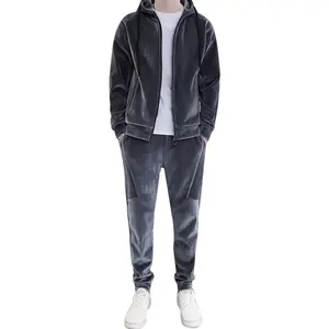 Casual Slim Fit Custom Velour Tracksuits With Zipper Corduroy Hoodie Jacket And Jogger Velvet Tracksuit Men