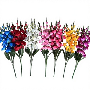 Fleurs artificielles en soie Xin Rong Xin, style européen, couleur printanière, lys épée à 5 branches, gladiolus à tige unique, grande taille, pour mariage - Product Image 1
