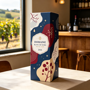 Boîte personnalisée haut de gamme en papier ondulé doré pour bouteille de vin Domaine <span class=keywords><strong>Blanc</strong></span> De Noirs, expédition express 72H, anti-écrasement - Product Image 1