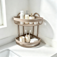 Étagère d'angle triangulaire à double niveau pour la maison, en métal grillagé, à poser sur comptoir ou à fixer au mur, organisateur de salle de bain