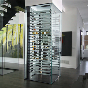 Torre de Vino Minimalista de Vidrio y Acero Inoxidable, Exhibidor de Vino con Control Climático para Hogares Modernos de Diseño Abierto - Product Image 1