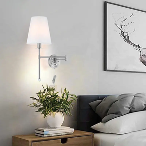 Fabric Bell Shade Wall <strong>Sconce</strong> Swing Arm Bedside Wall Lights With <strong>Plug</strong> in Dimmable Switch for Bedroom Living Room and Hotel - Product Image 4