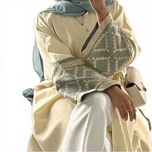 Loriya New Linen Open Abaya Turkey <b>EID</b> Modest Dubai Muslim Women <b>Dress</b> <b>Long</b> Cardigan Lightweight Digital Print - Product Image 3