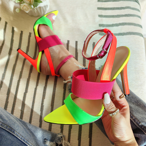 Sandalias de Tacón Alto Delgado y Modernas para Mujer, Color Block, Tallas 35-42, Blanco, Verde, Rojo Rosa - Product Image 1