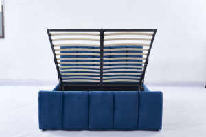 Luxueus Marineblauw Fluwelen Gestoffeerd Platform Gas Opgetild Bed Met Kanaal Getuft Hoofdeinde - Product Image 6