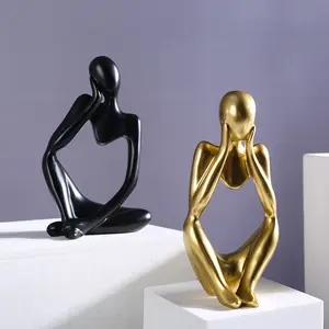 Golden Home Decor Le Penseur Statue Abstrait Art Moderne Sculpture Résine Décoration De Table Artisanat Fabricant
