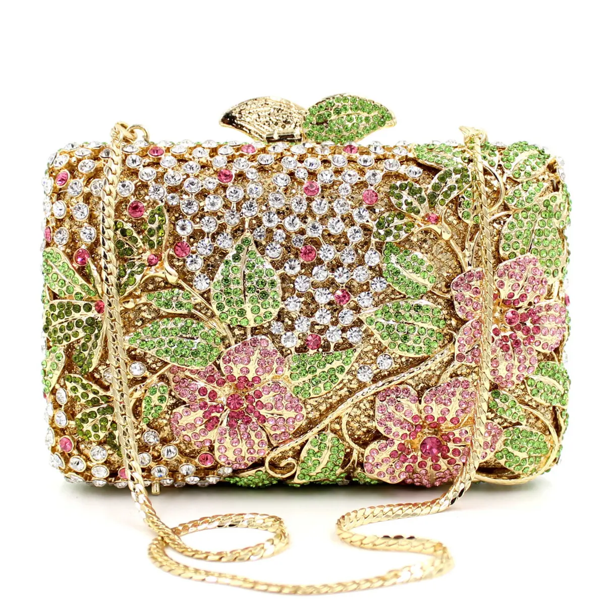 Atacado Full Rhinestone Flor Cristal Handmade Nupcial Casamento Noite Clutch Bag