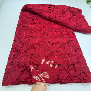 Tela de Encaje Africana de Lujo, Soluble en Agua, con Lentejuelas, Color Borgoña, 5 Yardas, Bordado de Alta <span class=keywords><strong>Calidad</strong></span> para Fiestas y Bodas - Product Image 5