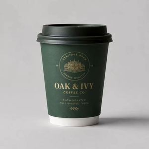 แก้วกระดาษสองชั้นแบบใช้แล้วทิ้ง ขนาด 12oz 16oz เป็นมิตรกับสิ่งแวดล้อม สำหรับร้านค้า ขายส่ง พร้อมฝาปิด สำหรับเครื่องดื่มร้อนเย็น พิมพ์โลโก้ได้ - Product Image 1